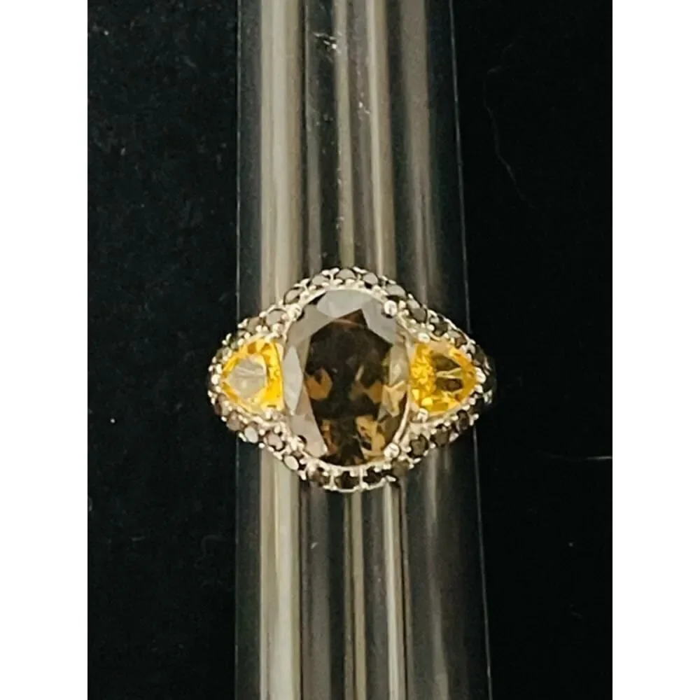 HSN Ring Large Brown and Amber Rhinestone Crystals Size 10 925 ss